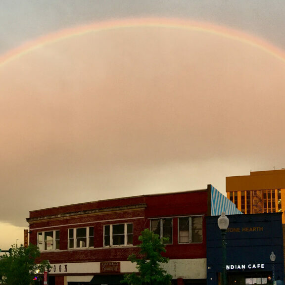 Waco downtown with a rainbow